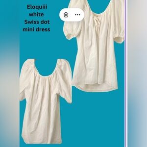 ELOQUII - white 100% cotton mini dress- lined, Swiss dot, bow on perp hole back